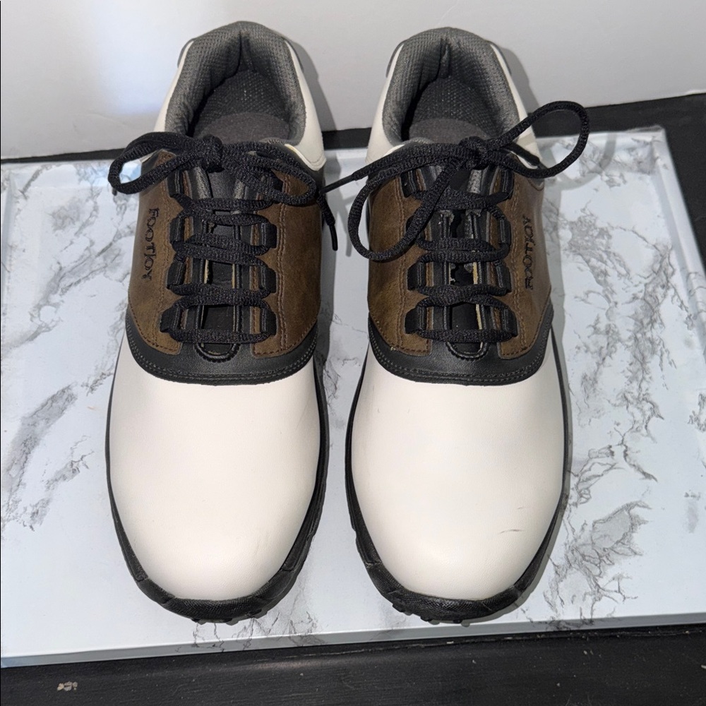 FootJoy Men’s White, Brown & Black Golf Sneakers - Lace-Up Performance